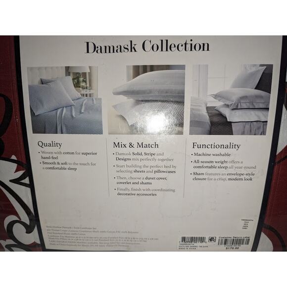 Charter Club Damask Designs Outline Damask Comforter Set 2pc 300 Thread ct Twin - Picture 7 of 13